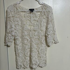 Daniel Rainn Questions Cream Lace sweater Blouse